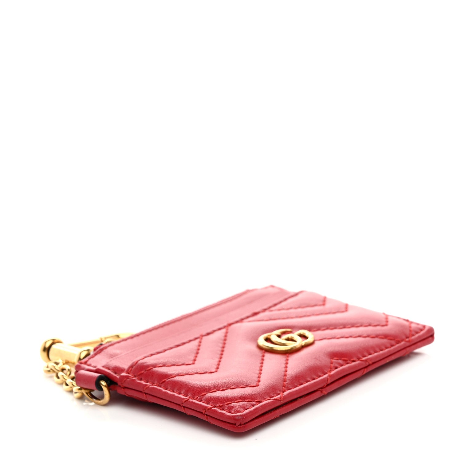 Gucci Calfskin Matelasse GG Marmont Key Case Card Holder Hibiscus Red 4 of 7