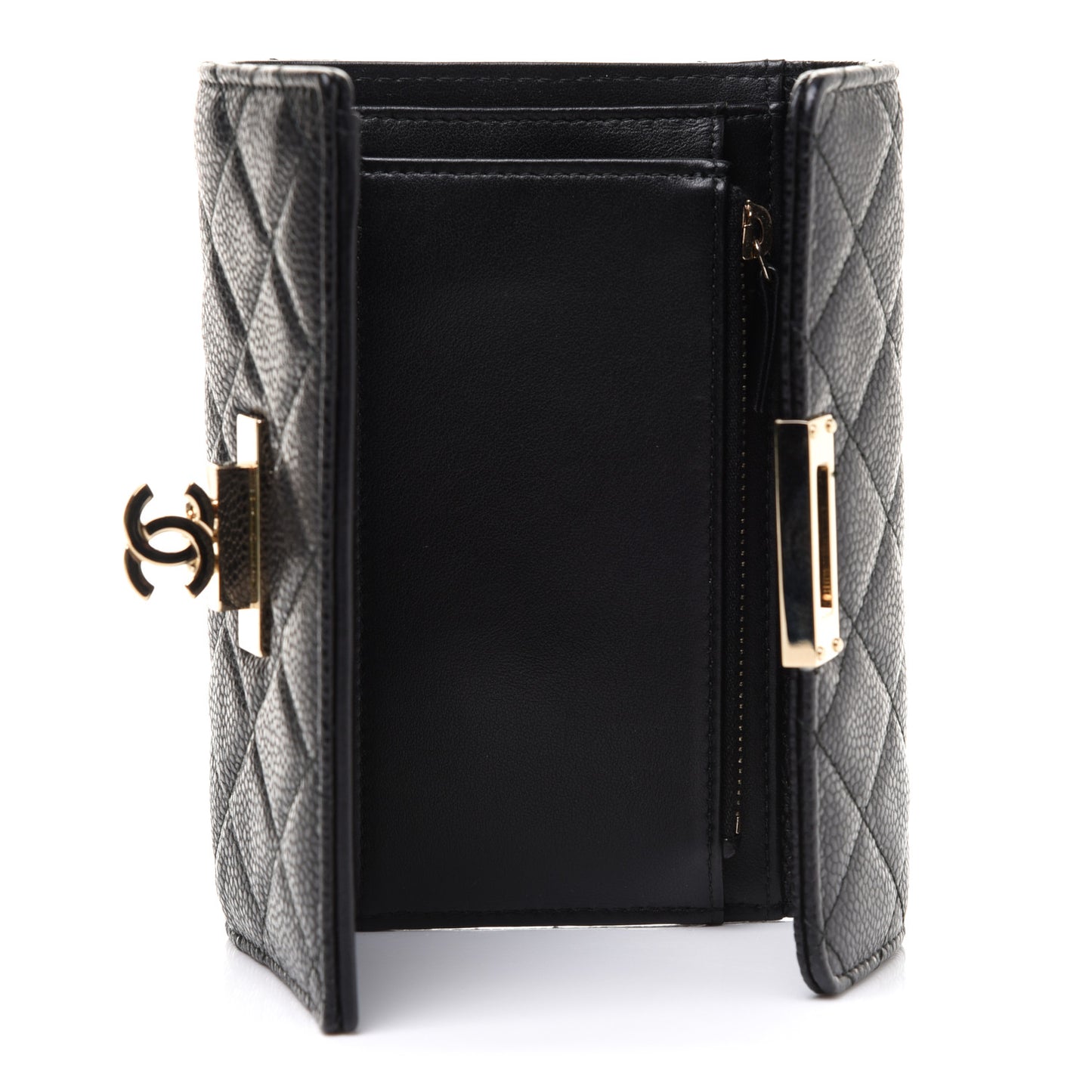 Caviar Quilted Small Golden Class Flap Wallet Black
