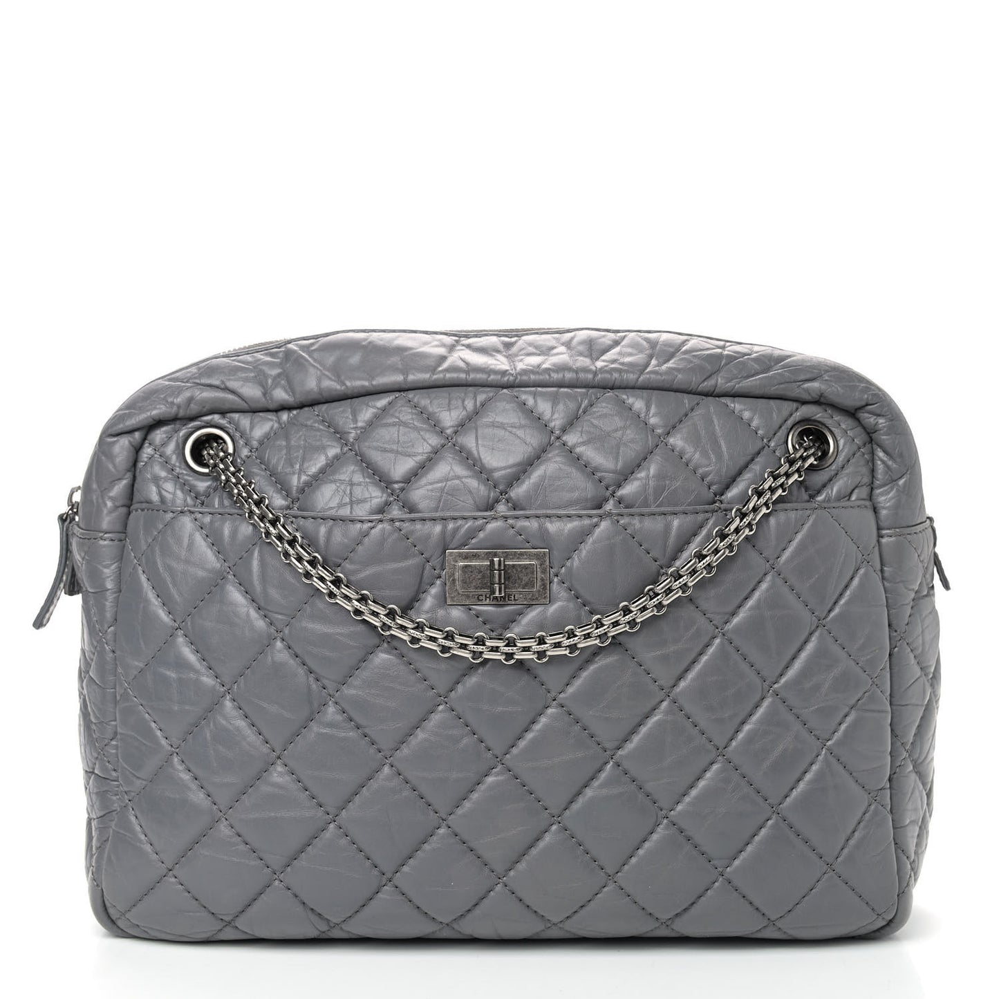 Aged Calfskin Quilted Large Reissue Camera Case Grey