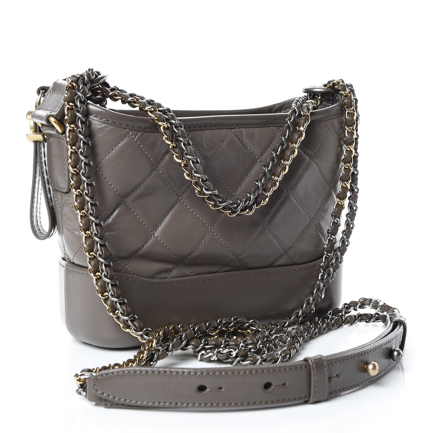 Aged Calfskin Quilted Small Gabrielle Hobo Grey