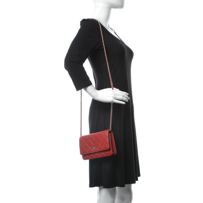 Chanel Caviar Quilted Wallet on Chain WOC Red 2 of 9