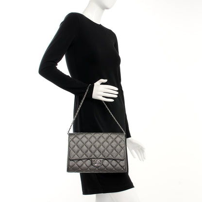 Chanel Metallic Caviar Quilted Clutch With Chain Flap Dark Silver 2 of 7