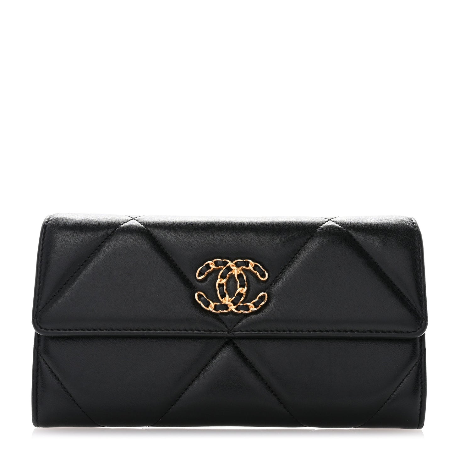 Lambskin Quilted Chanel 19 Flap Wallet Black