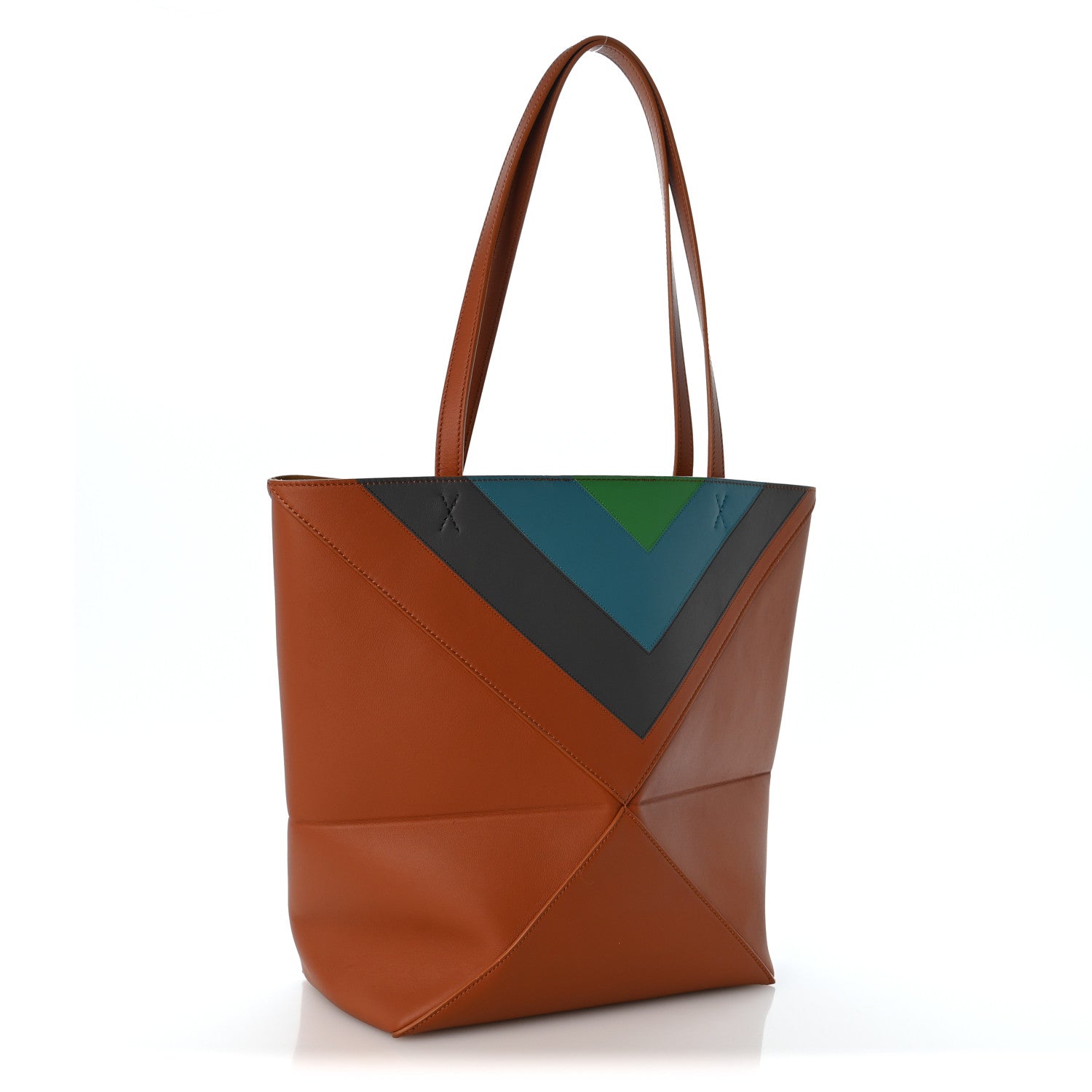 Loewe x Albers Calfskin Medium Puzzle Fold Tote Caramel Bright Green 3 of 11