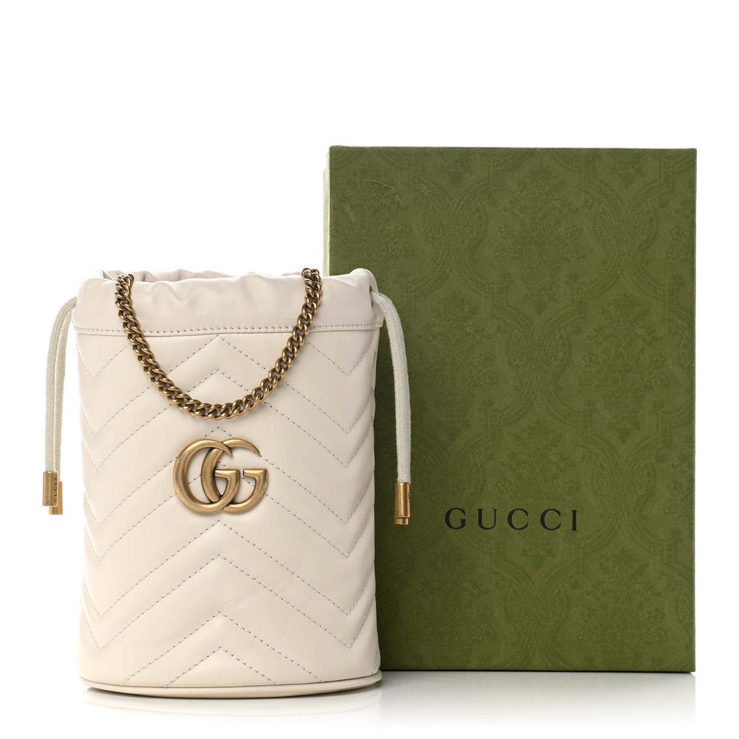 Calfskin Matelasse Mini GG Marmont 2.0 Bucket Bag White