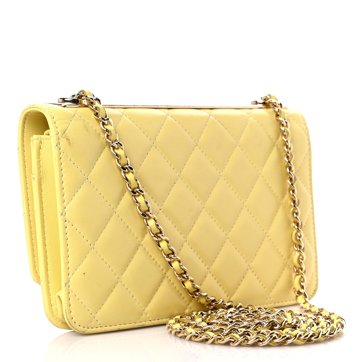Chanel Lambskin Quilted Trendy CC Wallet On Chain WOC Yellow 3 of 24