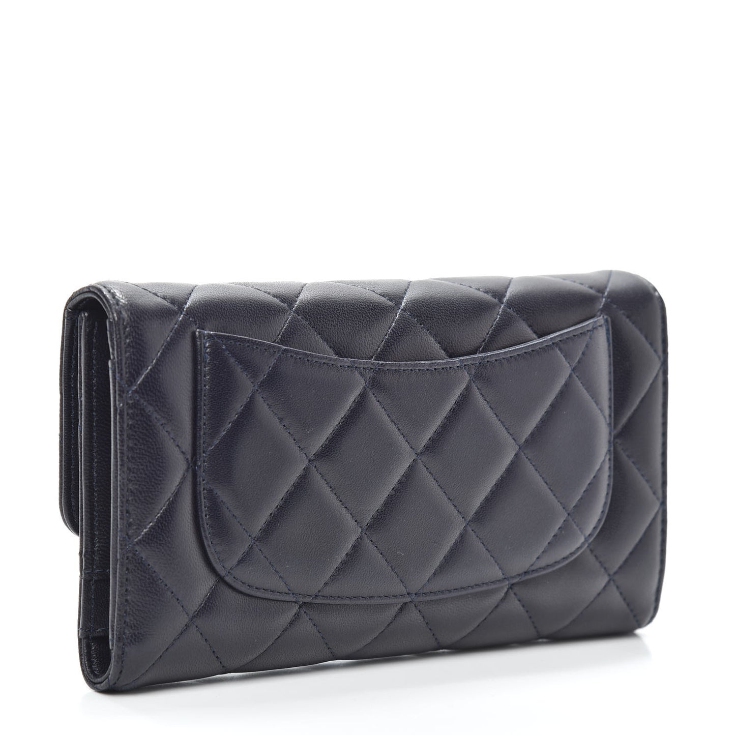 Lambskin Quilted Large Flap Wallet Navy