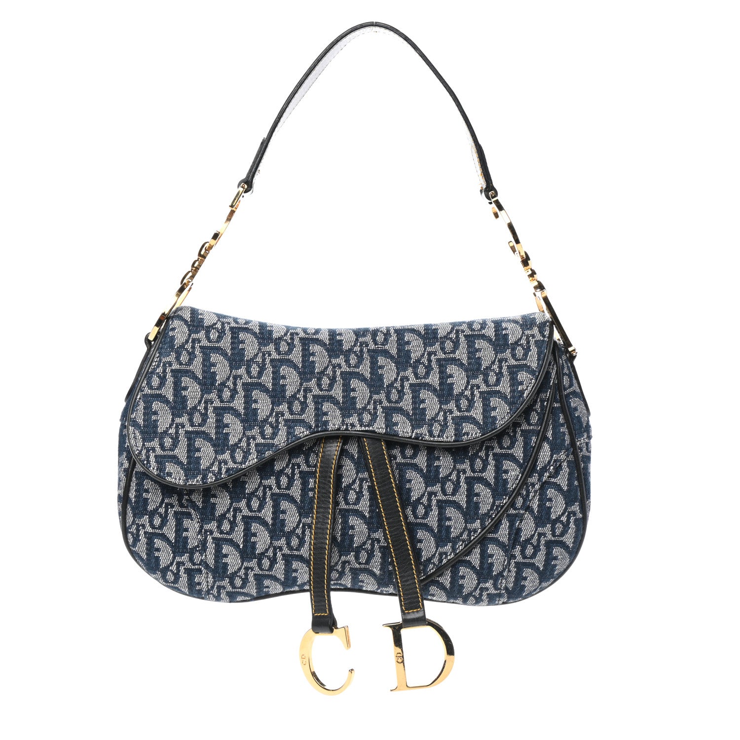Christian Dior Monogram Double Saddle Bag Navy Blue 1 of 8