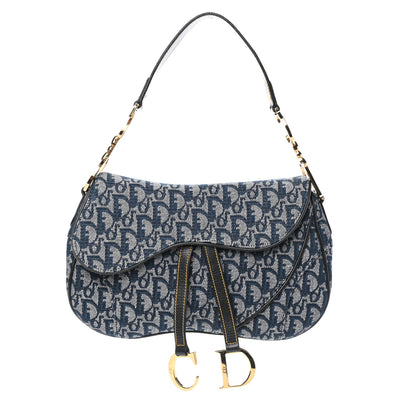 Christian Dior Monogram Double Saddle Bag Navy Blue 1 of 8