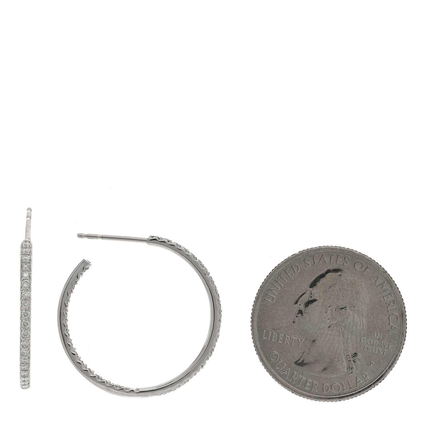 Roberto Coin 18K White Gold Diamond Medium Hoop Earrings 2 of 4