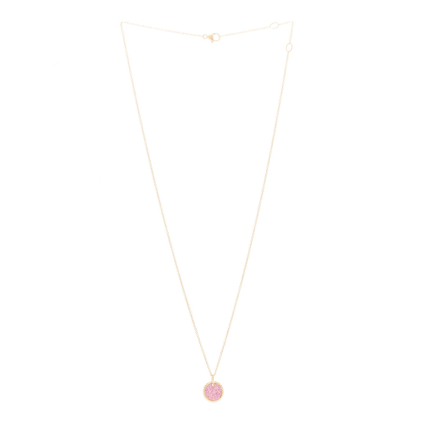 18K Rose Gold Pink Sapphire Cable Collectibles Pave Charm Pendant Necklace