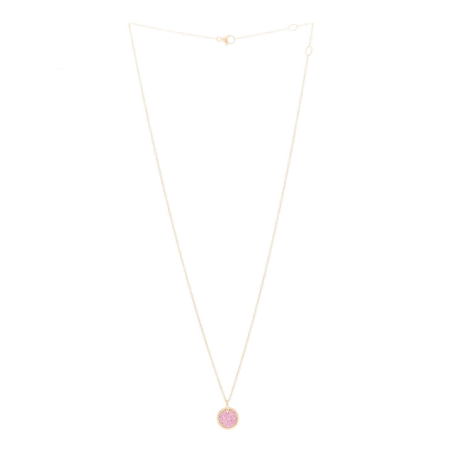 David Yurman 18K Rose Gold Pink Sapphire Cable Collectibles Pave Charm Pendant Necklace 2 of 7