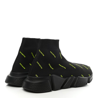 Balenciaga Neoprene Knit Allover Logo Womens Speed Sneakers 38 Black Yellow 4 of 9