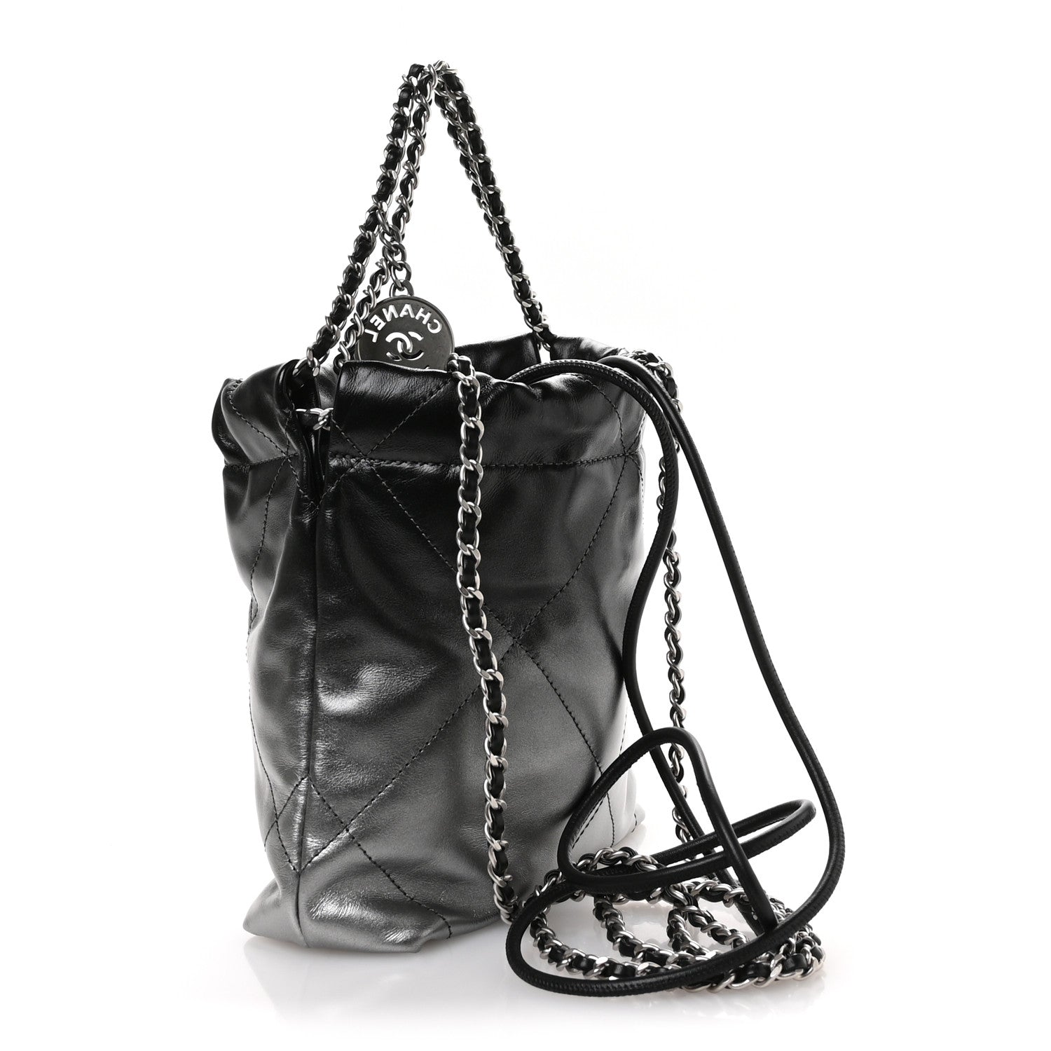 Chanel Metallic Shaded Calfskin Quilted Mini Chanel 22 Black Silver 3 of 11
