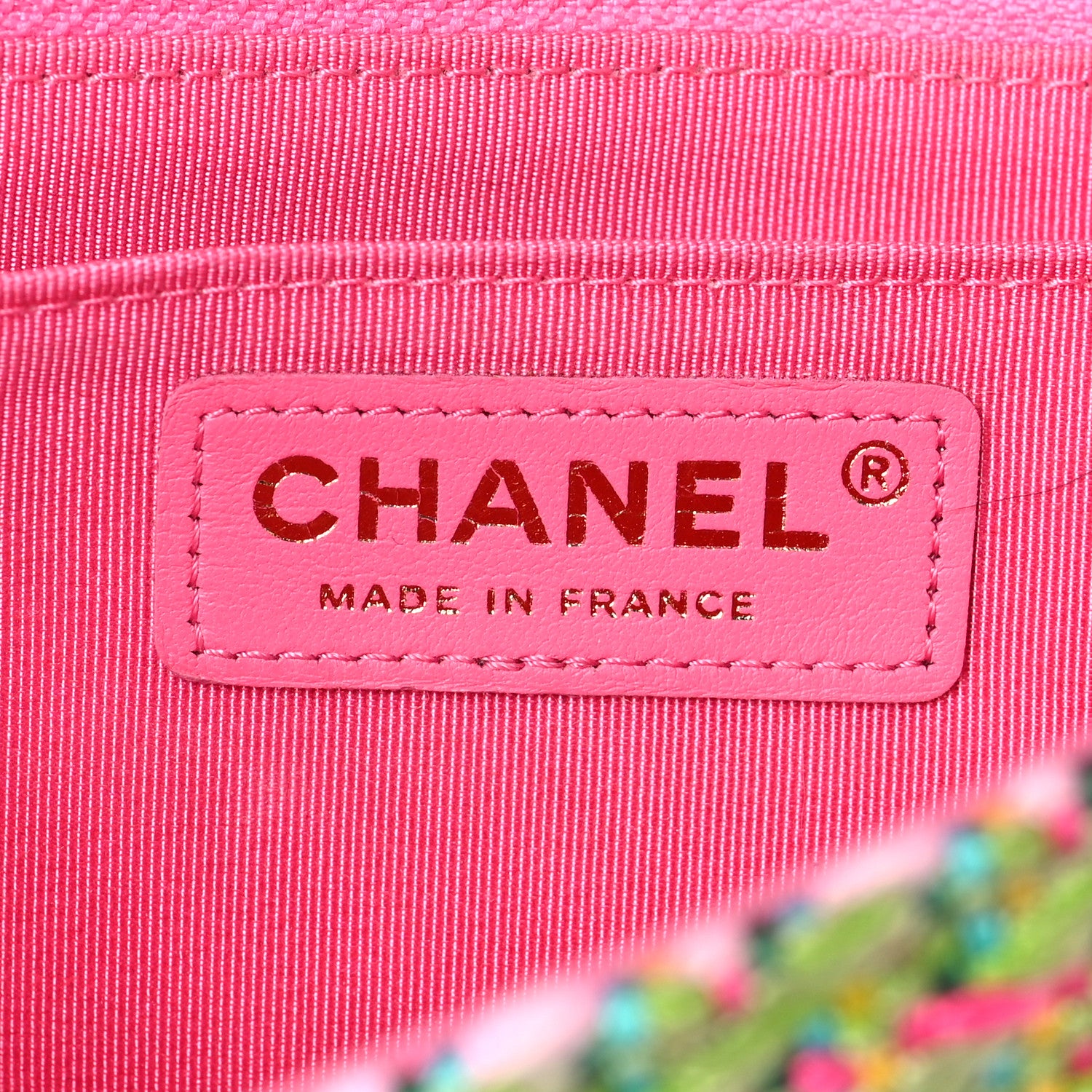 Chanel Cotton Mixed Fibers Woven Medium Flap Pink Green 6 of 8