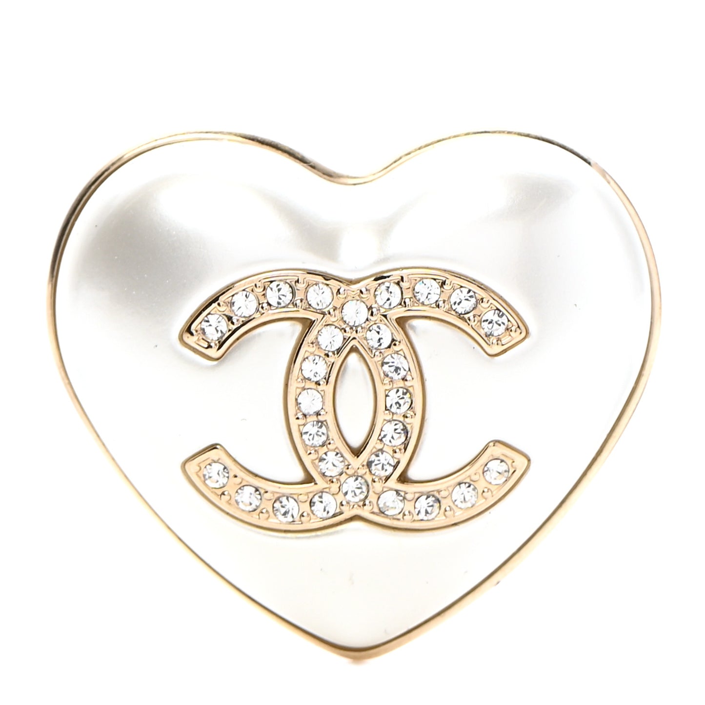 Resin Crystal CC Heart Brooch Pearly White Gold