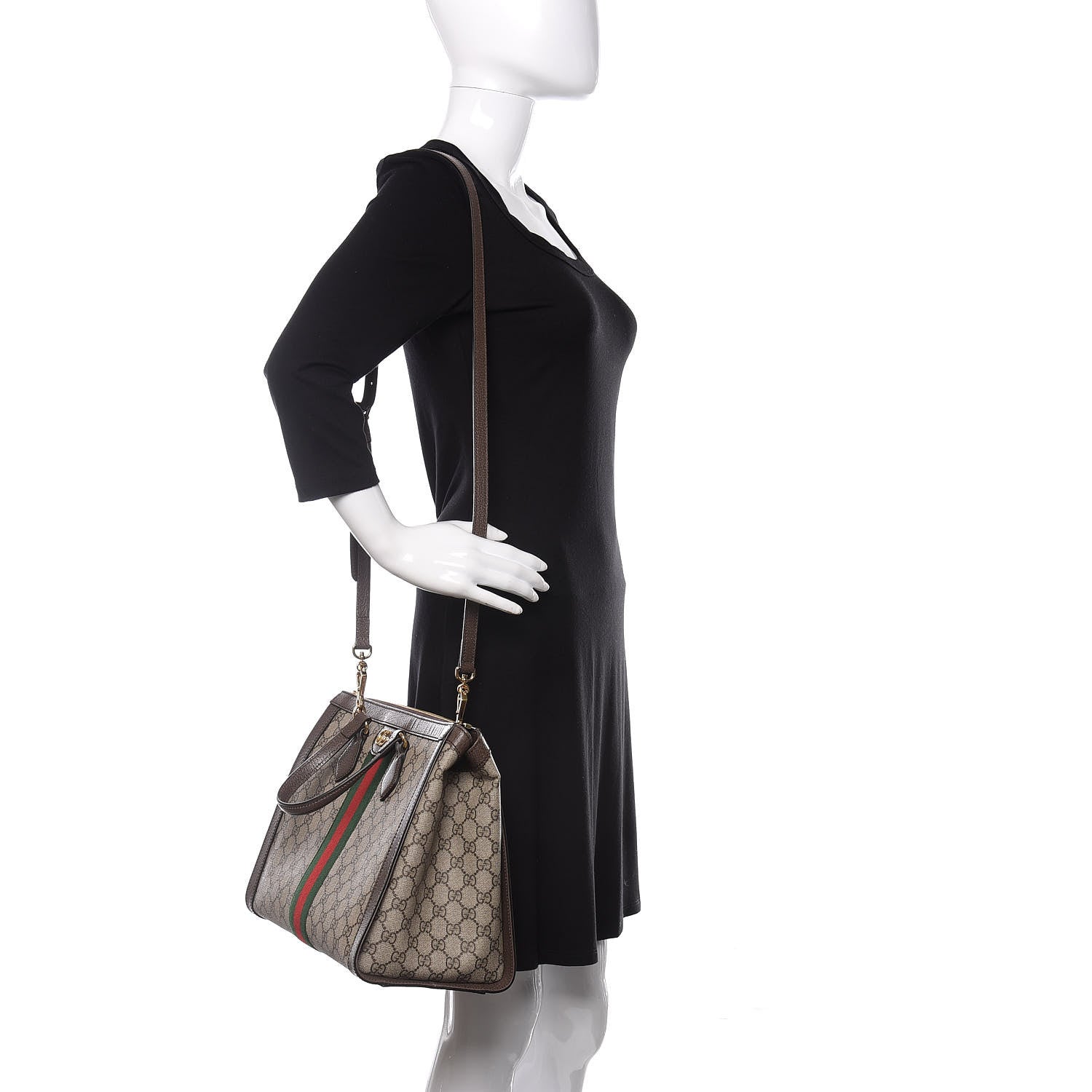 Gucci GG Supreme Monogram Web Medium Ophidia Tote Bag Brown 2 of 11