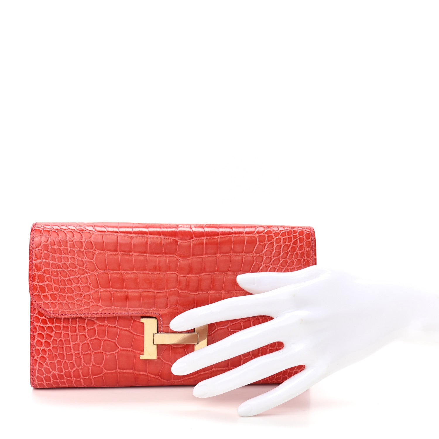 Hermes Shiny Alligator Constance Long Wallet Geranium 2 of 9