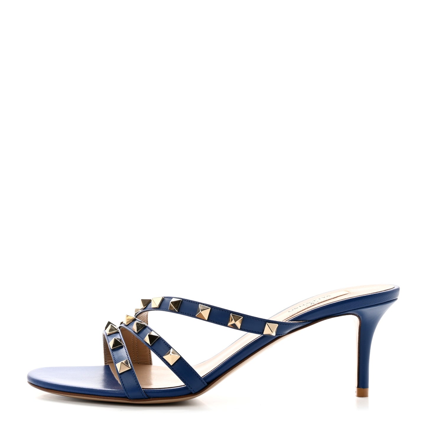 Calfskin Rockstud 60mm Slide Sandals 38 Blu Delft