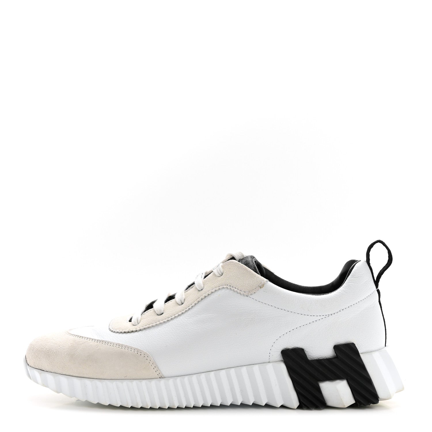 Hermes Sport Goatskin Suede Goatskin Womens Bouncing Sneakers 39 White Black 1 of 9