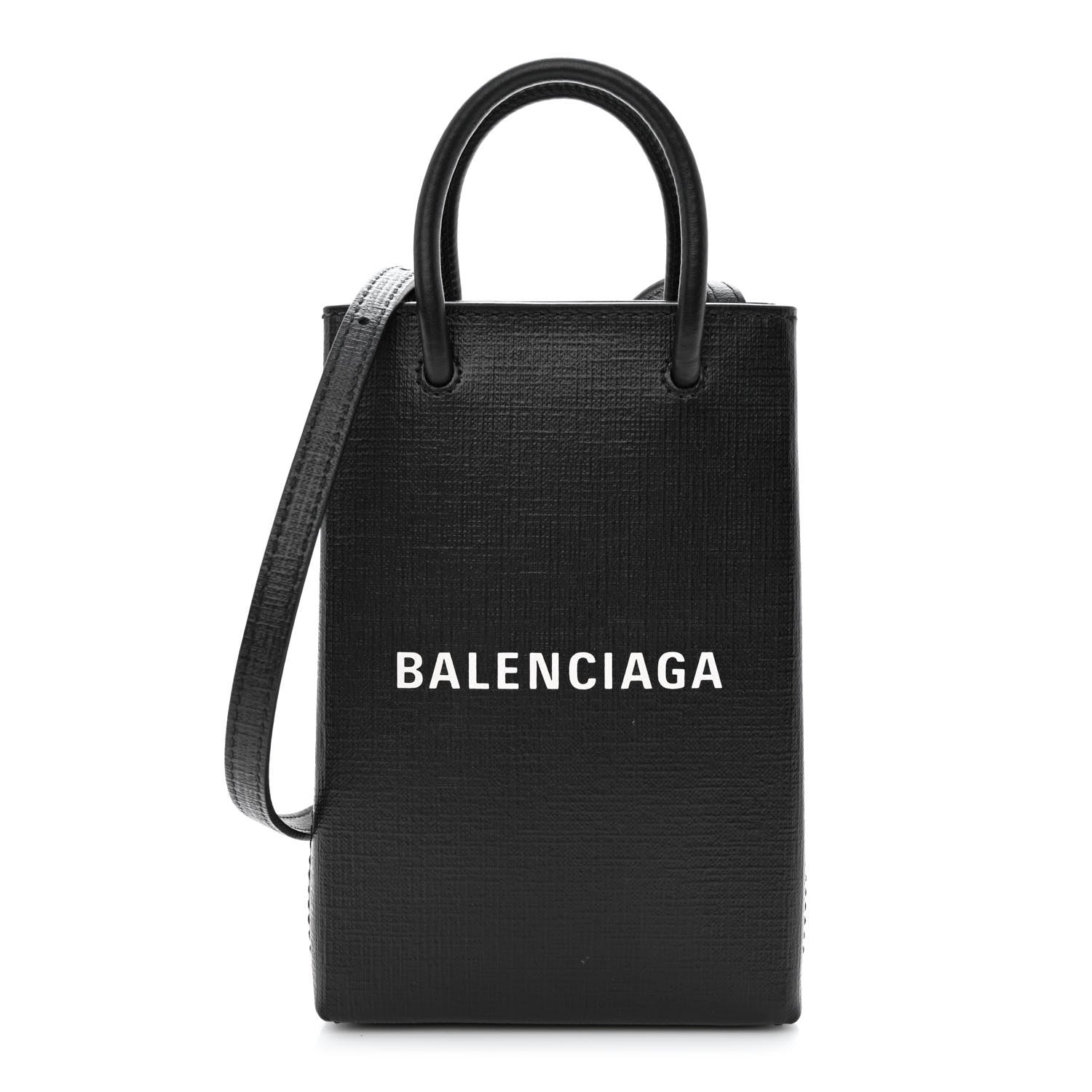 Balenciaga Squared Calfskin Logo Shopping Phone Holder Bag Black 1 of 10