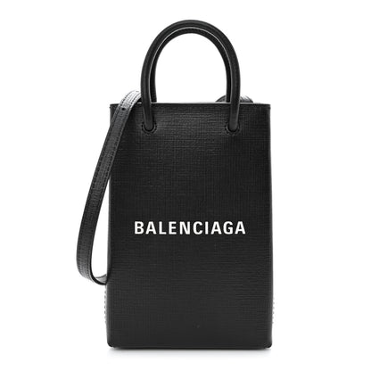 Balenciaga Squared Calfskin Logo Shopping Phone Holder Bag Black 1 of 10
