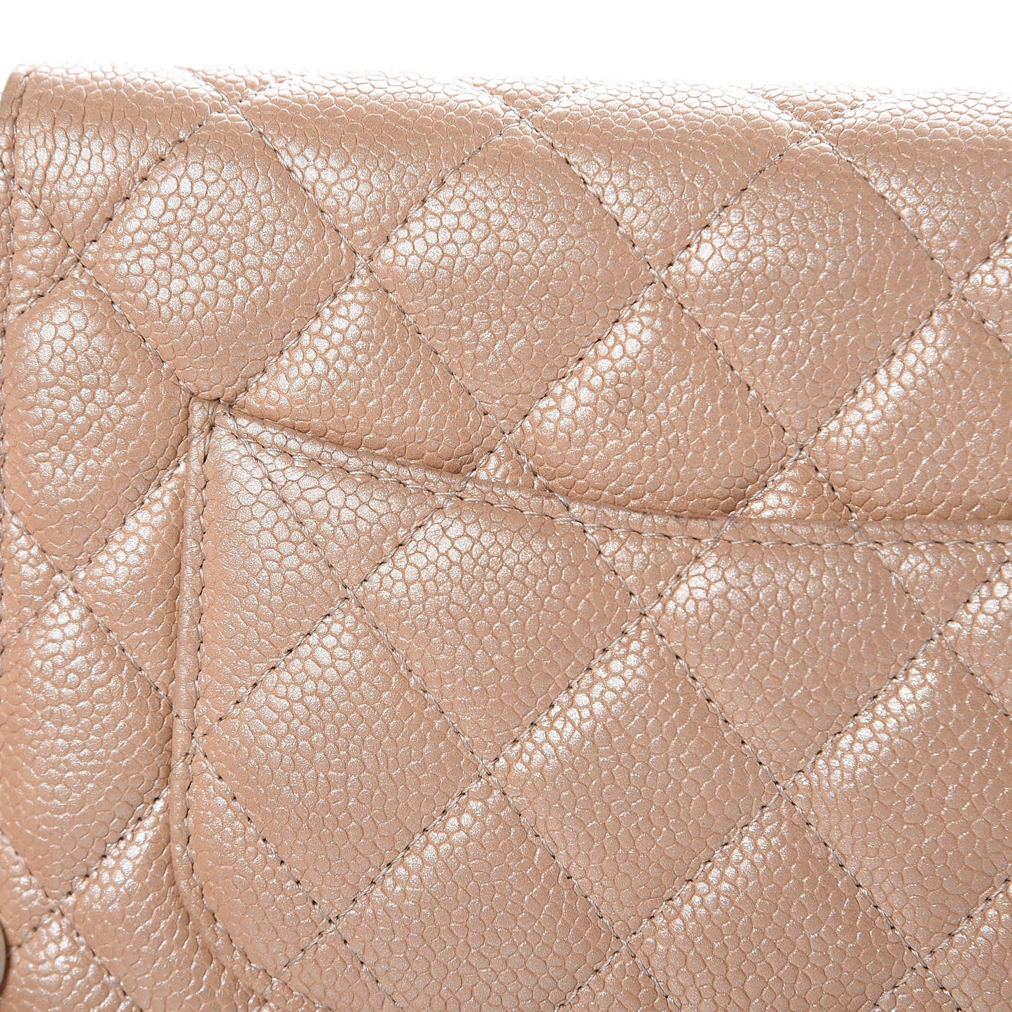 Metallic Caviar Quilted Wallet on Chain WOC Beige