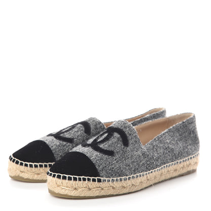 Chanel Tweed Velvet CC Espadrilles 40 Grey Black 3 of 7