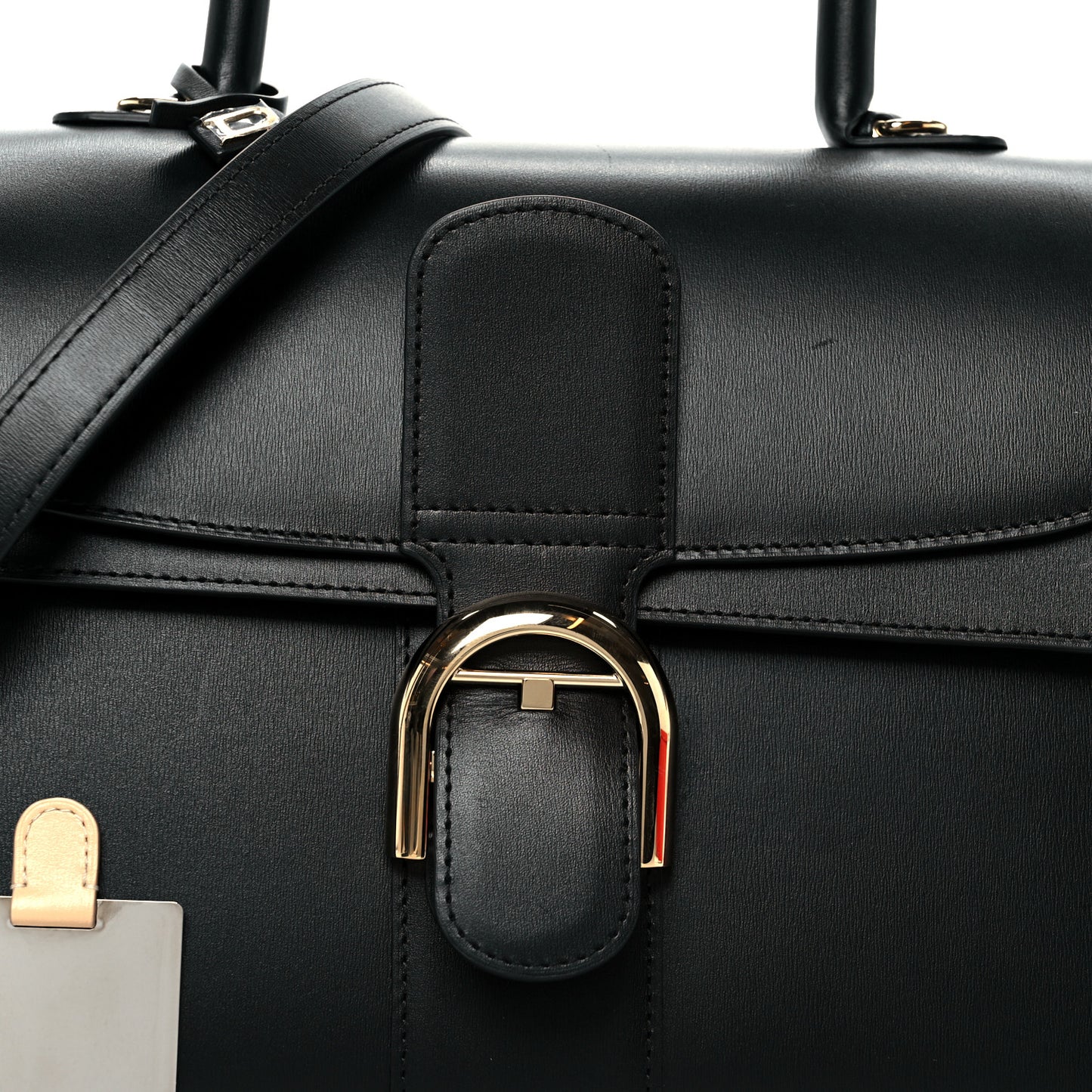Box Calfskin MM Brillant Pocket Satchel Black Red