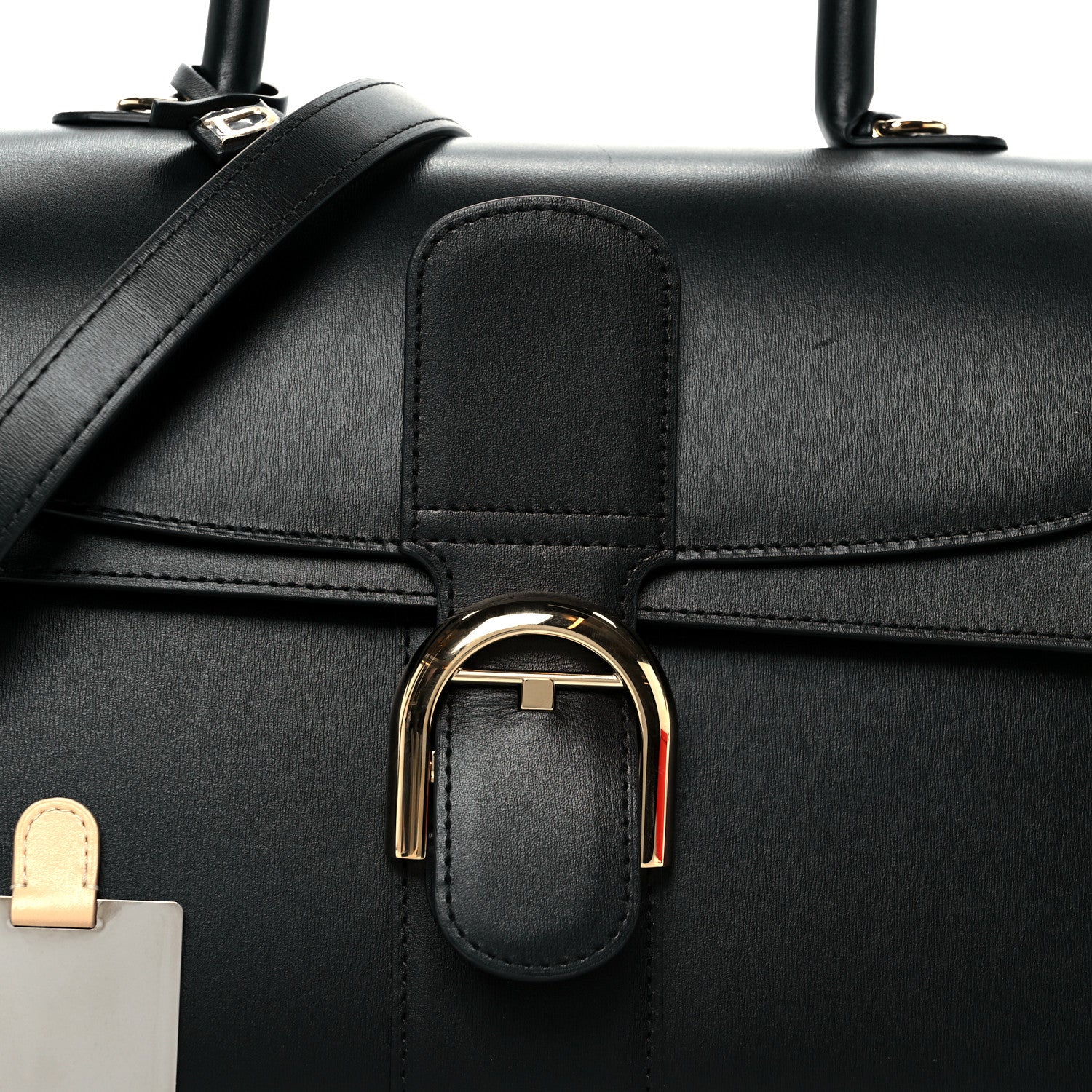 Delvaux Box Calfskin MM Brillant Pocket Satchel Black Red 10 of 12