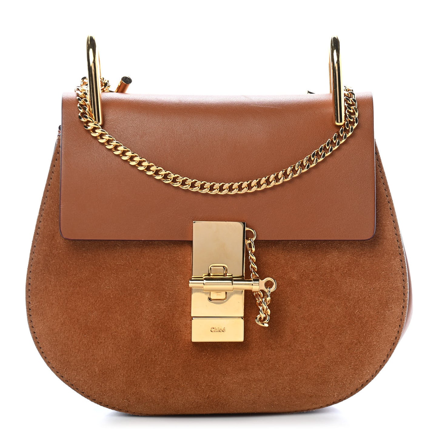 Suede Smooth Calfskin Mini Drew Shoulder Bag Caramel