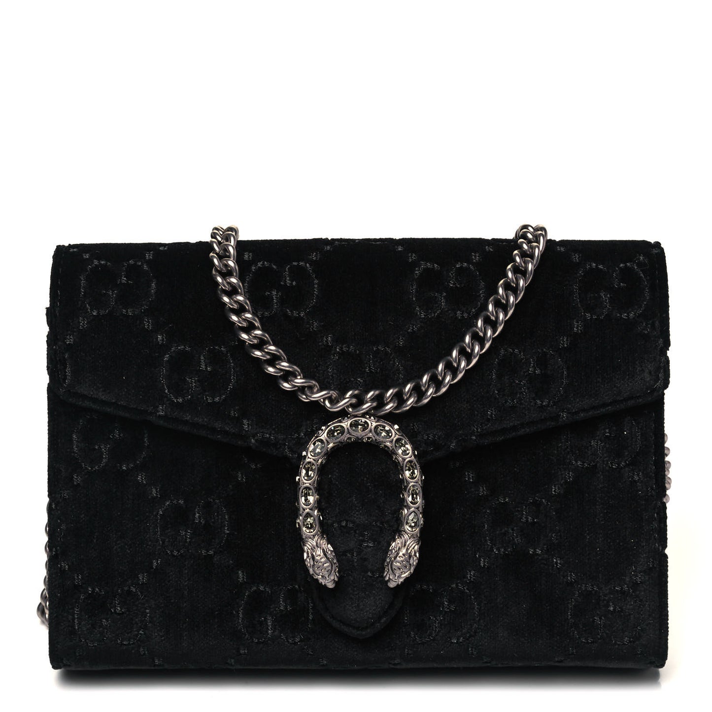 Velvet GG Monogram Mini Dionysus Chain Wallet Black