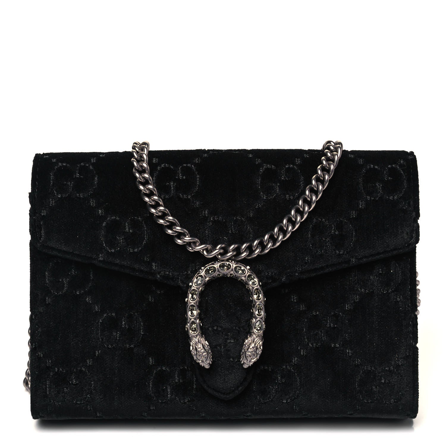 Gucci Velvet GG Monogram Mini Dionysus Chain Wallet Black 1 of 11