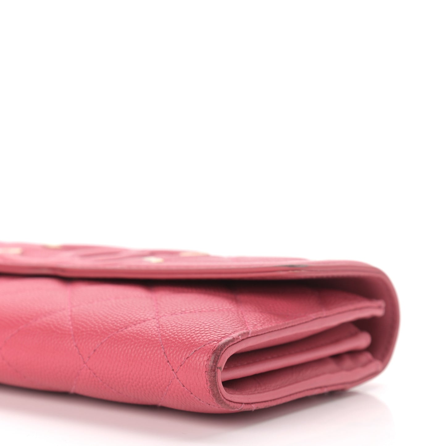 Caviar Quilted Large Filigree Gusset Flap Wallet Pink