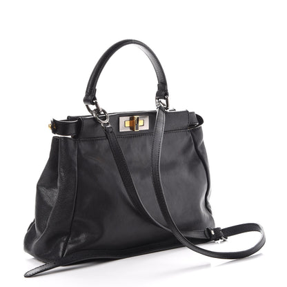 Fendi Goatskin Zucca Medium Peekaboo Iconic Satchel Black Tobacco 3 of 6