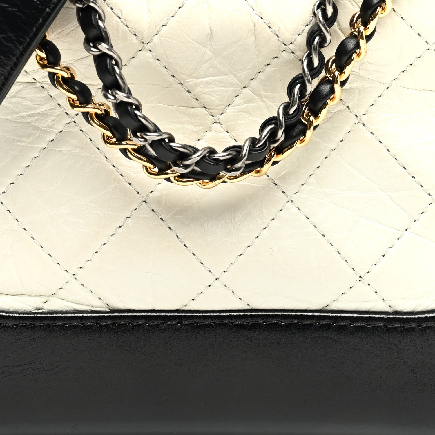 Chanel Aged Calfskin Quilted Small Gabrielle Hobo Black White 8 of 10