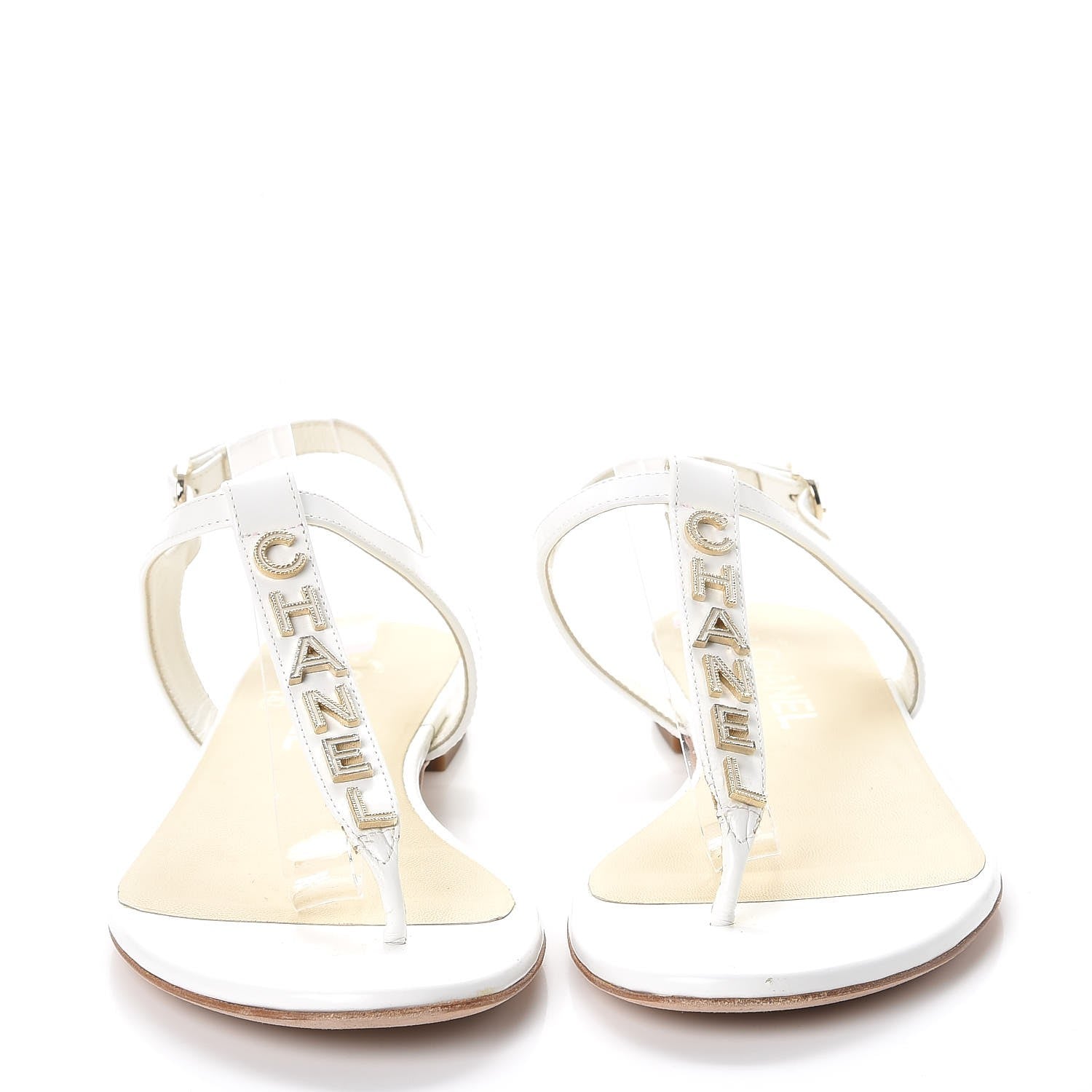 Chanel Lambskin Logo Thong Sandals 38 White 2 of 13