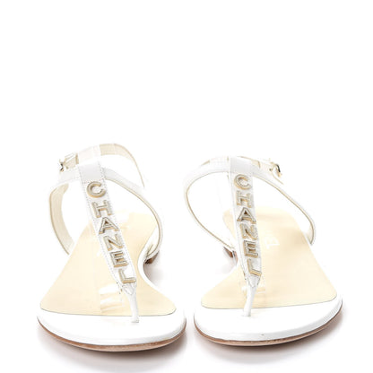 Chanel Lambskin Logo Thong Sandals 38 White 2 of 13