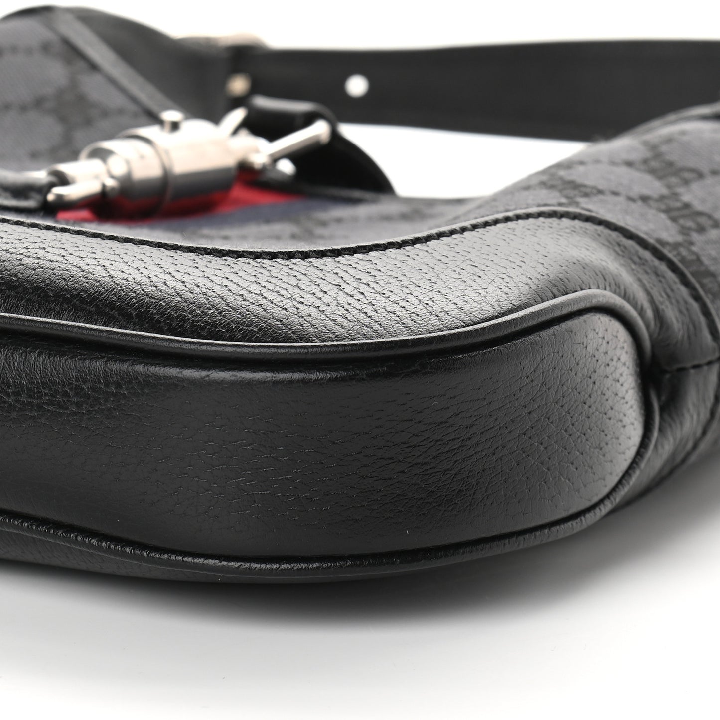 X BALENCIAGA BB Monogram Calfskin Web Small Jackie 1961 Hobo Black