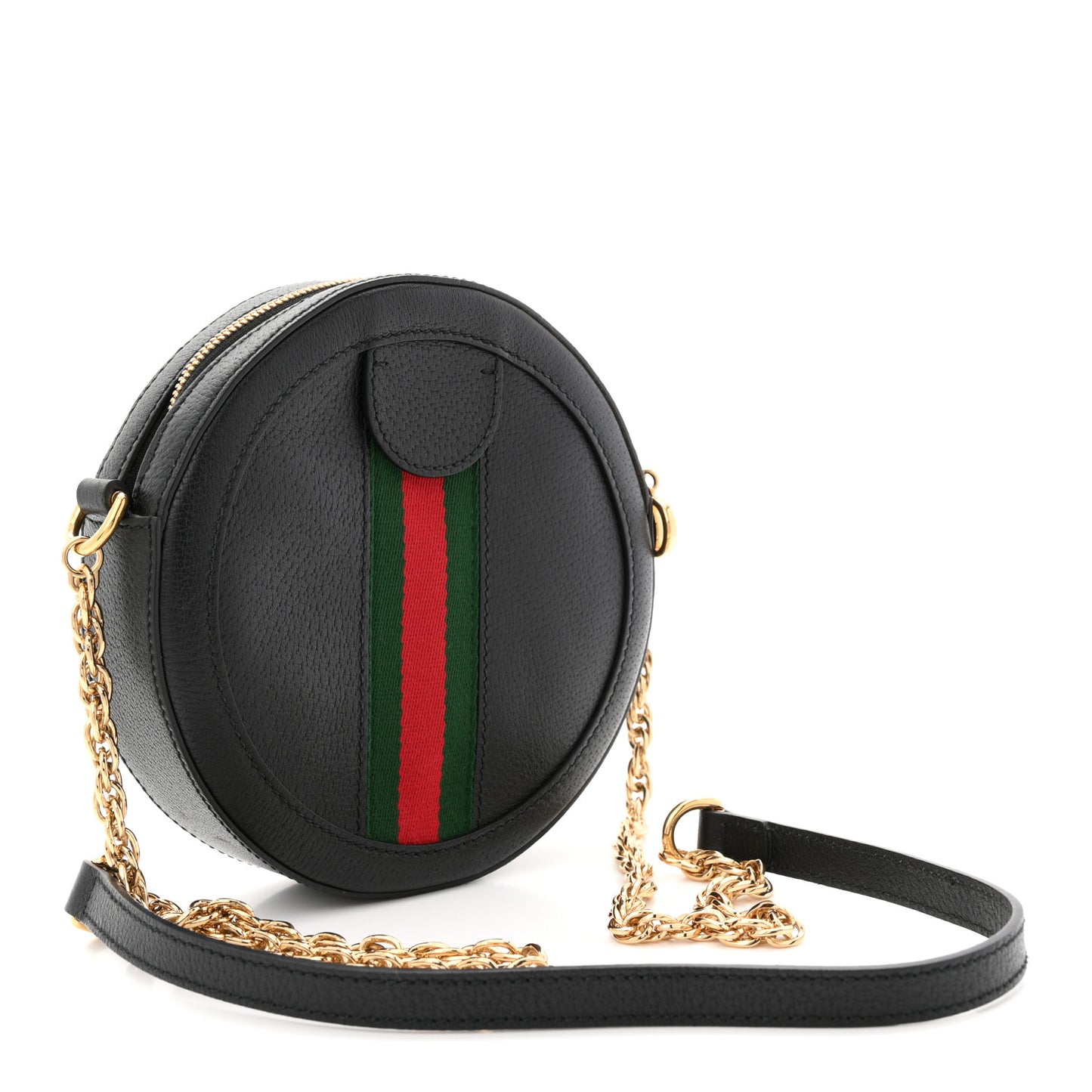 Grained Calfskin Web Mini Ophidia Round Shoulder Bag Black