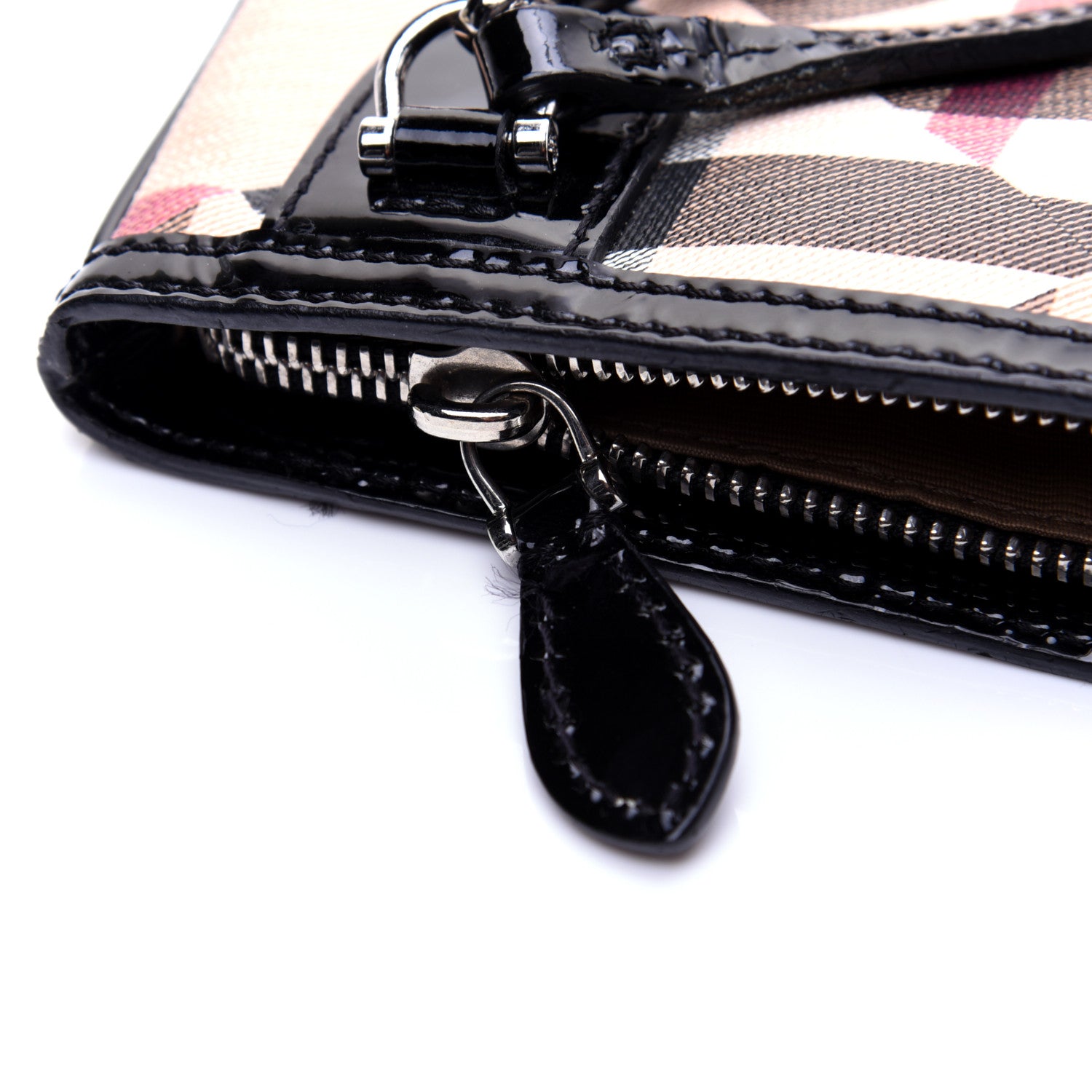 Burberry Patchwork Check Patent Wristlet Pouch Black 10 of 11