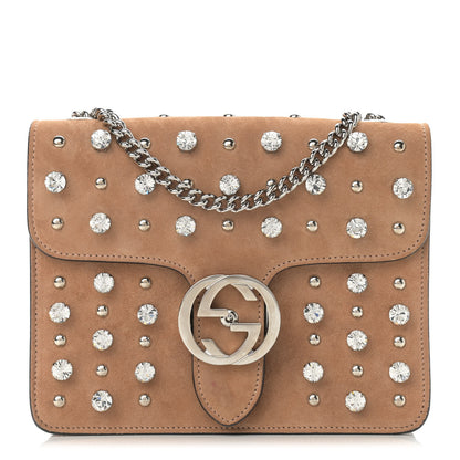 Gucci Suede Crystal Small Interlocking G Shoulder Bag Taupe 1 of 10