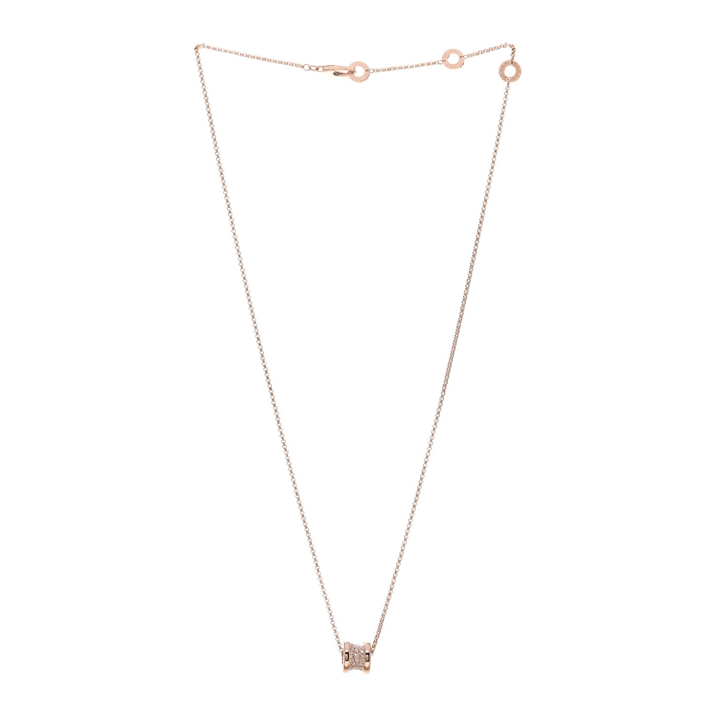 18K Rose Gold Diamond Small B.Zero1 Pave Pendant Necklace