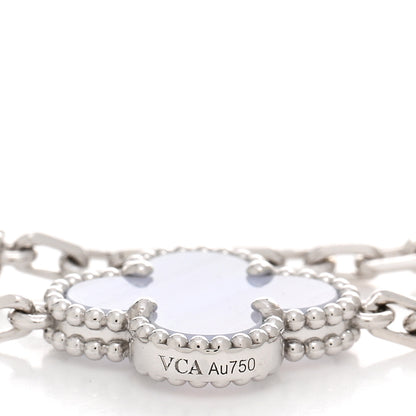 Van Cleef & Arpels 18K White Gold Chalcedony 5 Motifs Vintage Alhambra Bracelet 3 of 5
