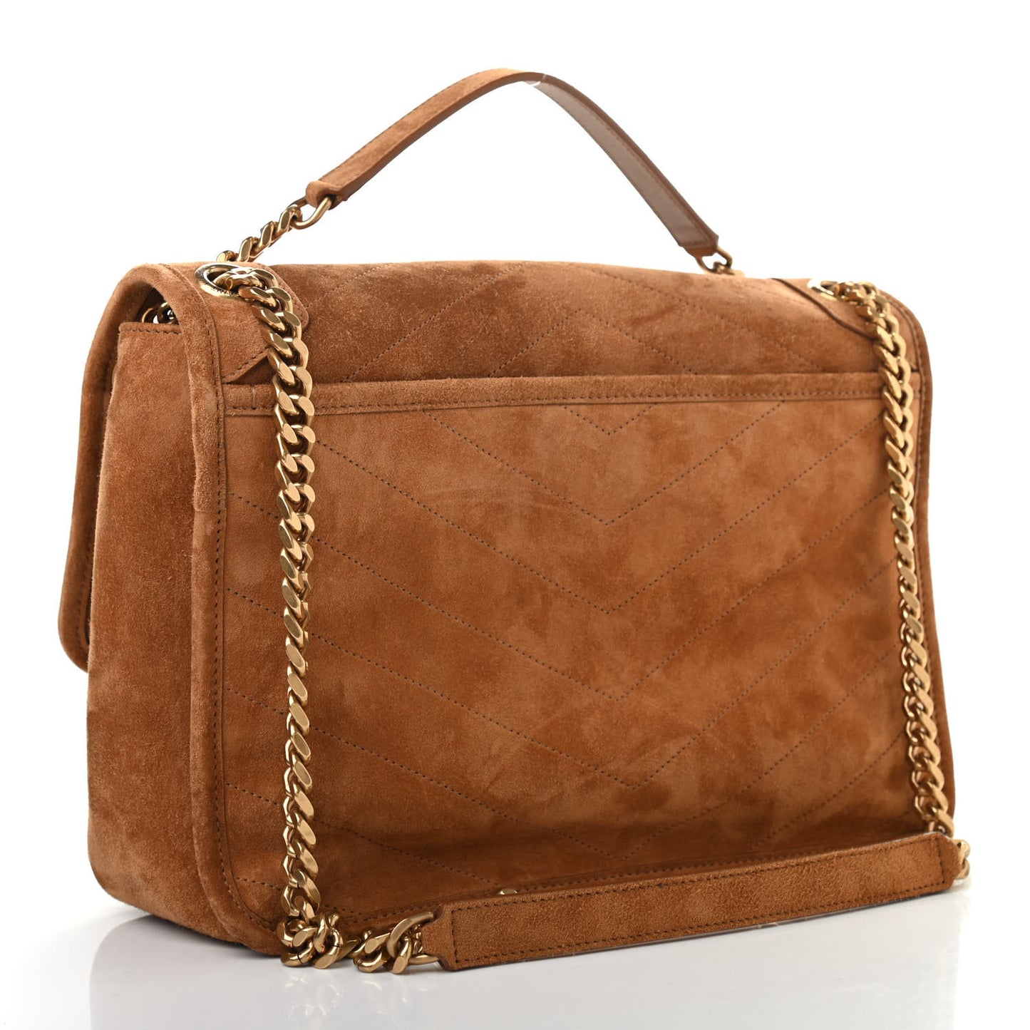 Suede Monogram Medium Niki Chain Satchel Cinnamon