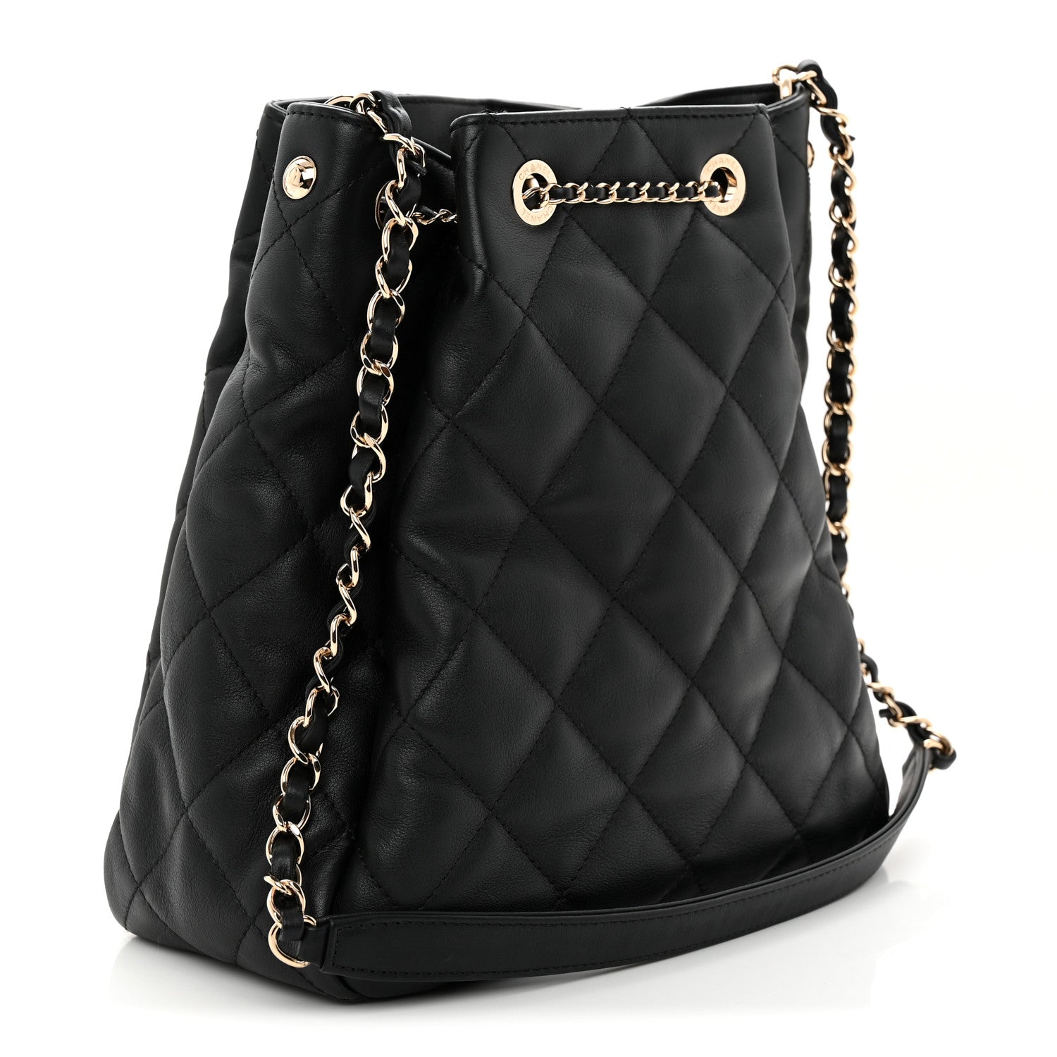 Chanel Goatskin Quilted Chain Drawstring Bag Black 3 of 10