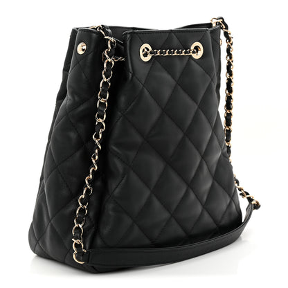 Chanel Goatskin Quilted Chain Drawstring Bag Black 3 of 10