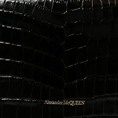 Alexander McQueen Calfskin Crocodile Embossed Skull Mini Shoulder Bag Black 7 of 10