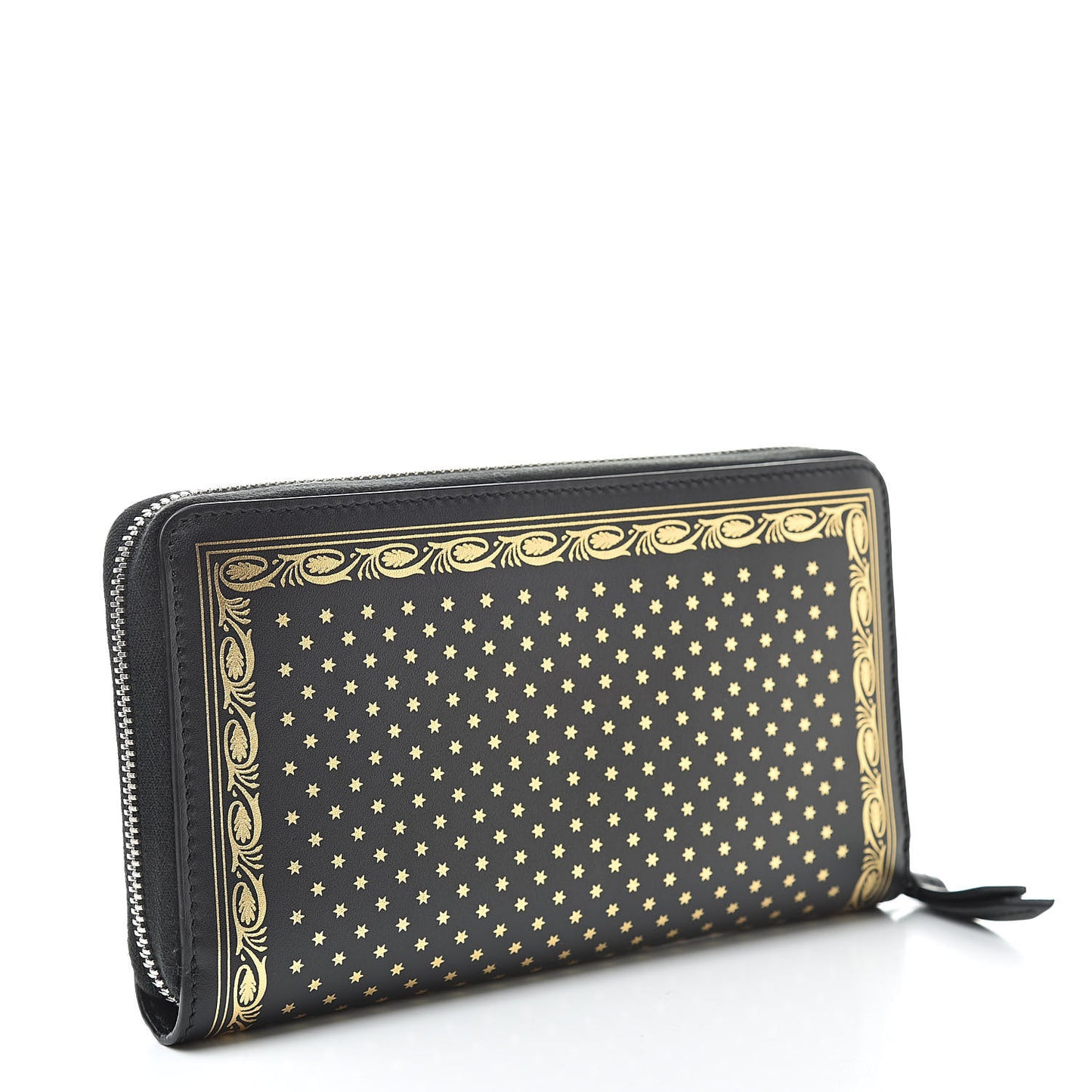 X SEGA Calfskin GUCCY Stars Zip Around Wallet Black Gold