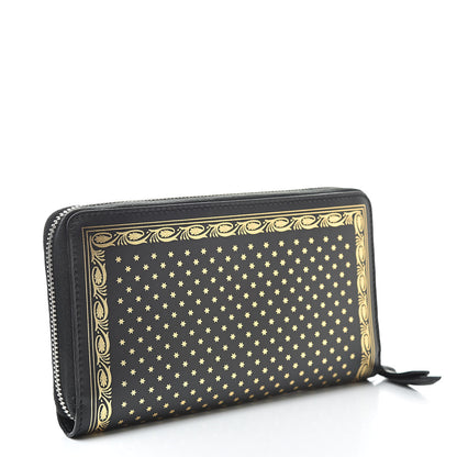 Gucci X SEGA Calfskin GUCCY Stars Zip Around Wallet Black Gold 3 of 8